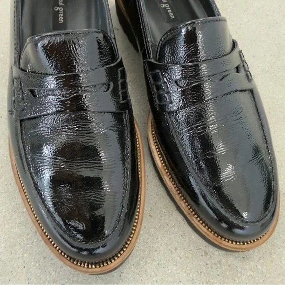 Paul Green Natasha LF Black Crinkled Patent Leather Loafers - Size 7.5 - Picture 5 of 9